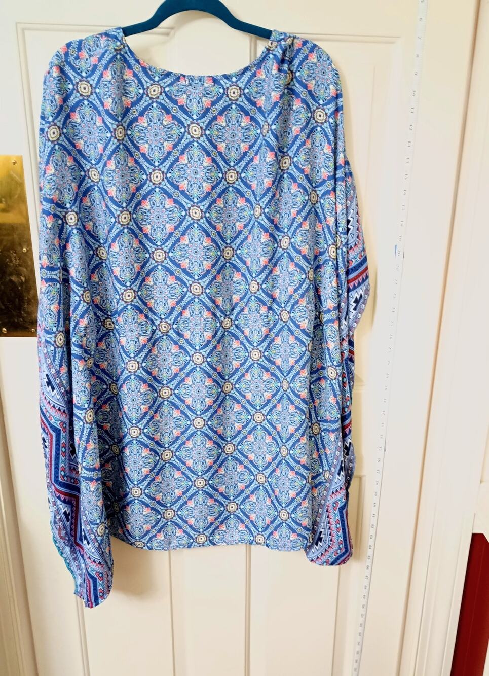 BeBop - Blue Boho Printed Tie Waist Bell Sleeve Swim Cover Up - Sz S - NWOT
